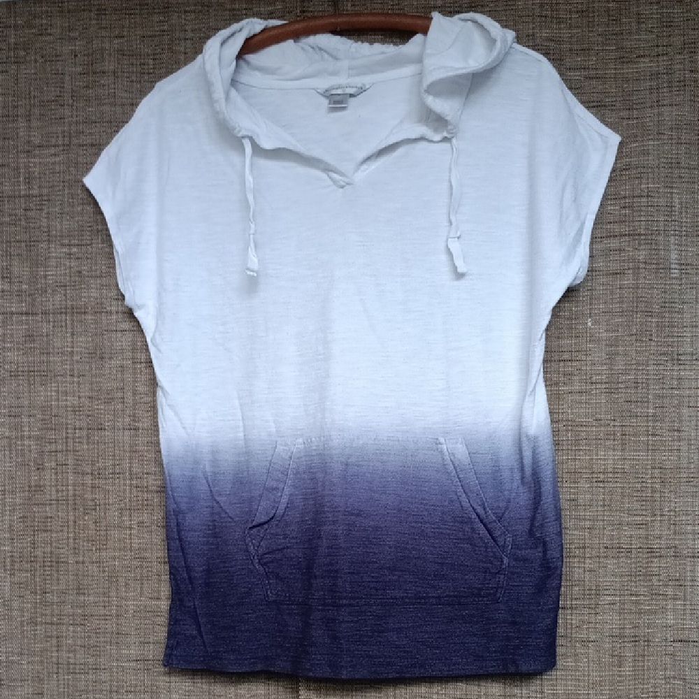 Christopher & Banks Blue and White Relaxed Tie Front Hoodie Sleeveless